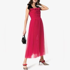 Molly Goddard hot pink tulle sleeveless velvet strap dress